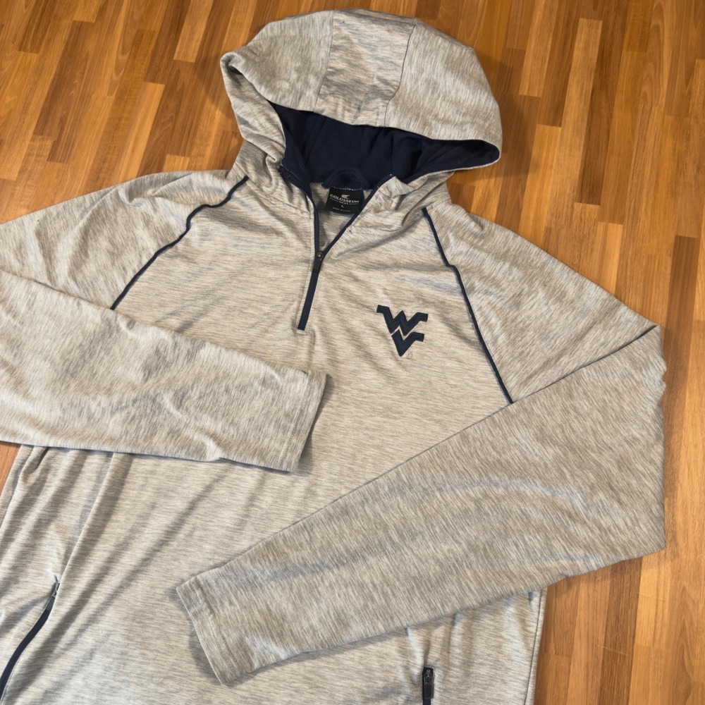 Colosseum West Virginia Mountaineers 1/4 Zip Hoodie Gray Mens Large WVU Pullover